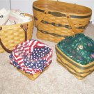 Longaberger Small Spoon Basket with homemade Flag Over the edge Liner and Protector