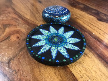Incense holder & coaster (Blue, green & white)