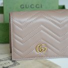 Authentic GUCCI Womens Hibiscus MARMONT BEIGE Leather Card case GG Gold Wallet