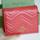 Authentic GUCCI Womens Hibiscus MARMONT RED Leather Card case GG Gold Wallet
