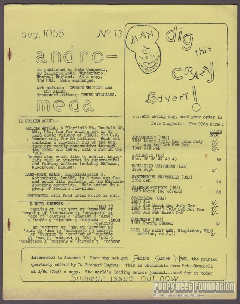 ANDROMEDA #13 sf fanzine PETE CAMPBELL Bob Lindon TERRY JEEVES British UK 1955