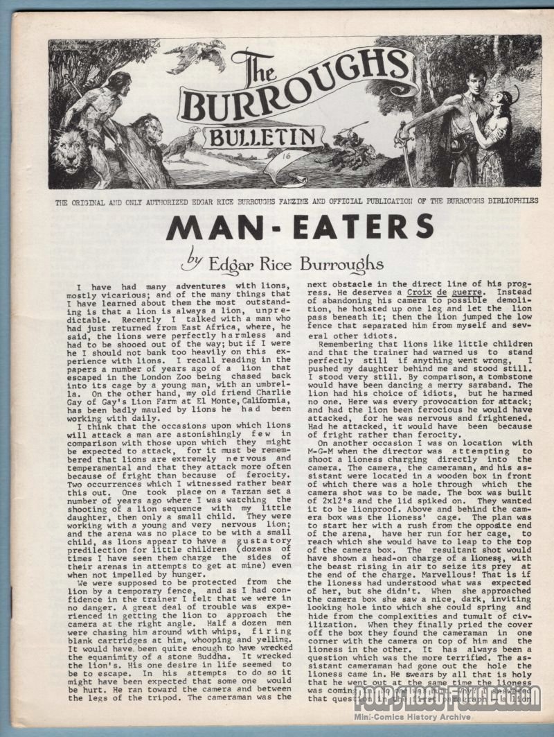 Edgar Rice BURROUGHS BULLETIN #16 fanzine JEFF JONES Reed Crandall KORAK 1966