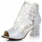 Ladies Chunky High Block Heel Lace Mesh Open Toe Zip Back Sandals Boots Shoes