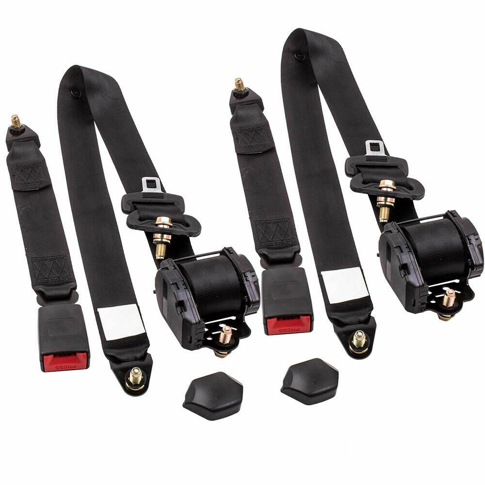 2X 3 Point Retractable Auto Car Vehicle Safety Diagonal Seat Belt Lap Straps Kit