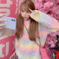 Rainbow Colorful Knitted Turtleneck Women Autumn Winter Fall Long Sleeve Sweater