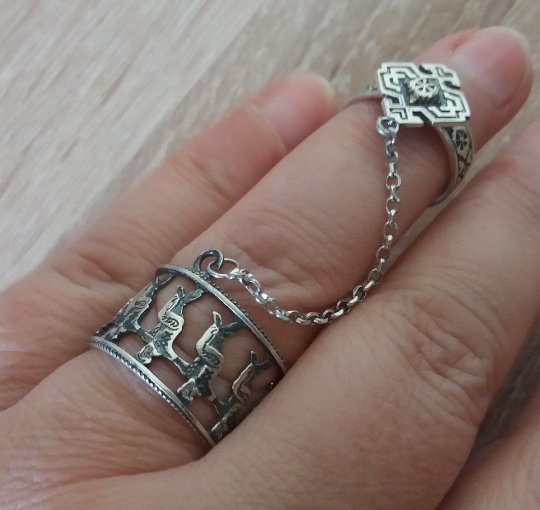 Armenian Kochari Dancing Double Ring Sterling Silver