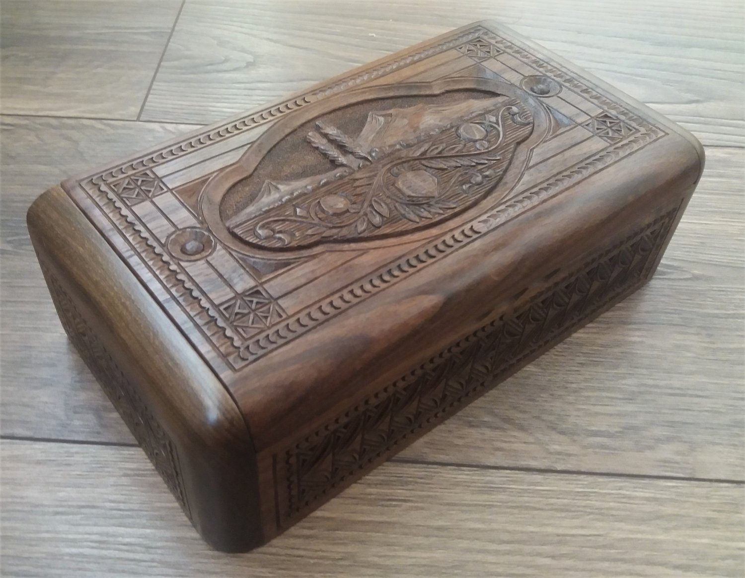 Handmade Armenian Wooden Box with Mount Ararat and Pomegranate