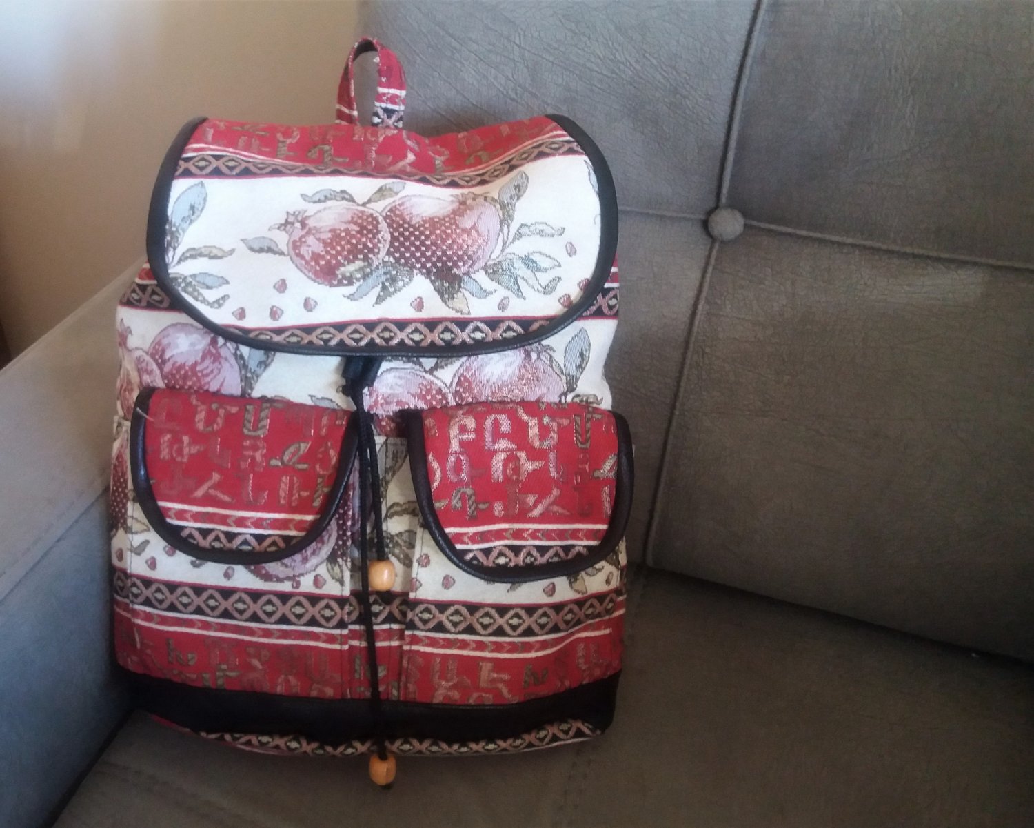 Handmade Armenian Backpack Bag, Ethnic Backpack Bag, Armenian Backpack with Pomegranate and Alphabet
