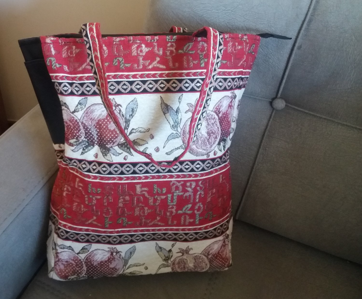 Handmade Armenian Tote Bag, Pomegranate & Armenian Alphabet Bag