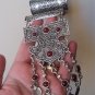 Silver Plated Pomegranate Half Cylinder Long Necklace, Armenian Necklace Pomegranate Stones
