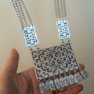 Silver Plated Long Rectangular Anahit Necklace, Armenian Statement Necklace