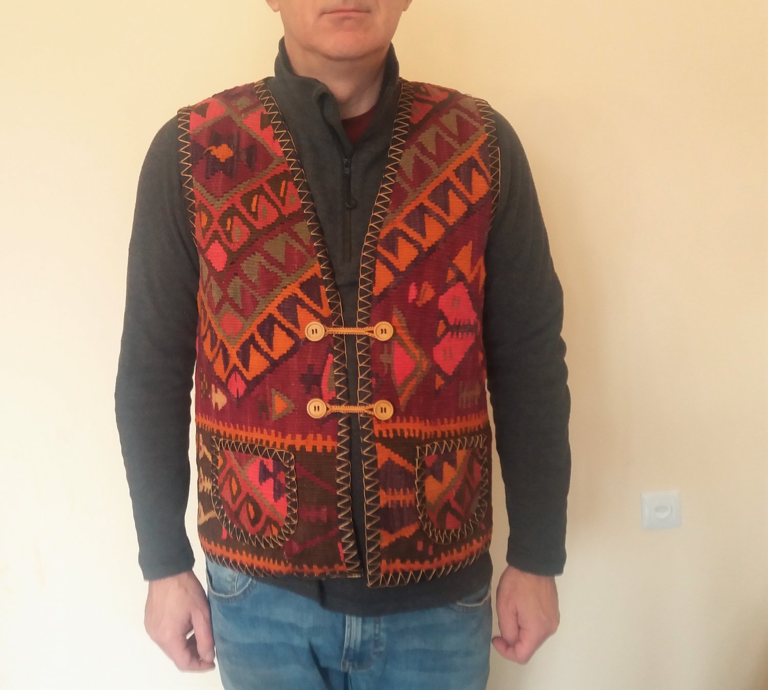 Handmade Embroidery Armenian Vest, Carpet Vest, Traditional Costume, Folk Taraz Clothes