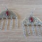 Armenian Half Circle Dangle Drop Earrings with Pomegranate Seeds Stone