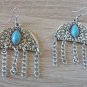 Armenian Half Circle Dangle Drop Earrings with Turquoise Stone