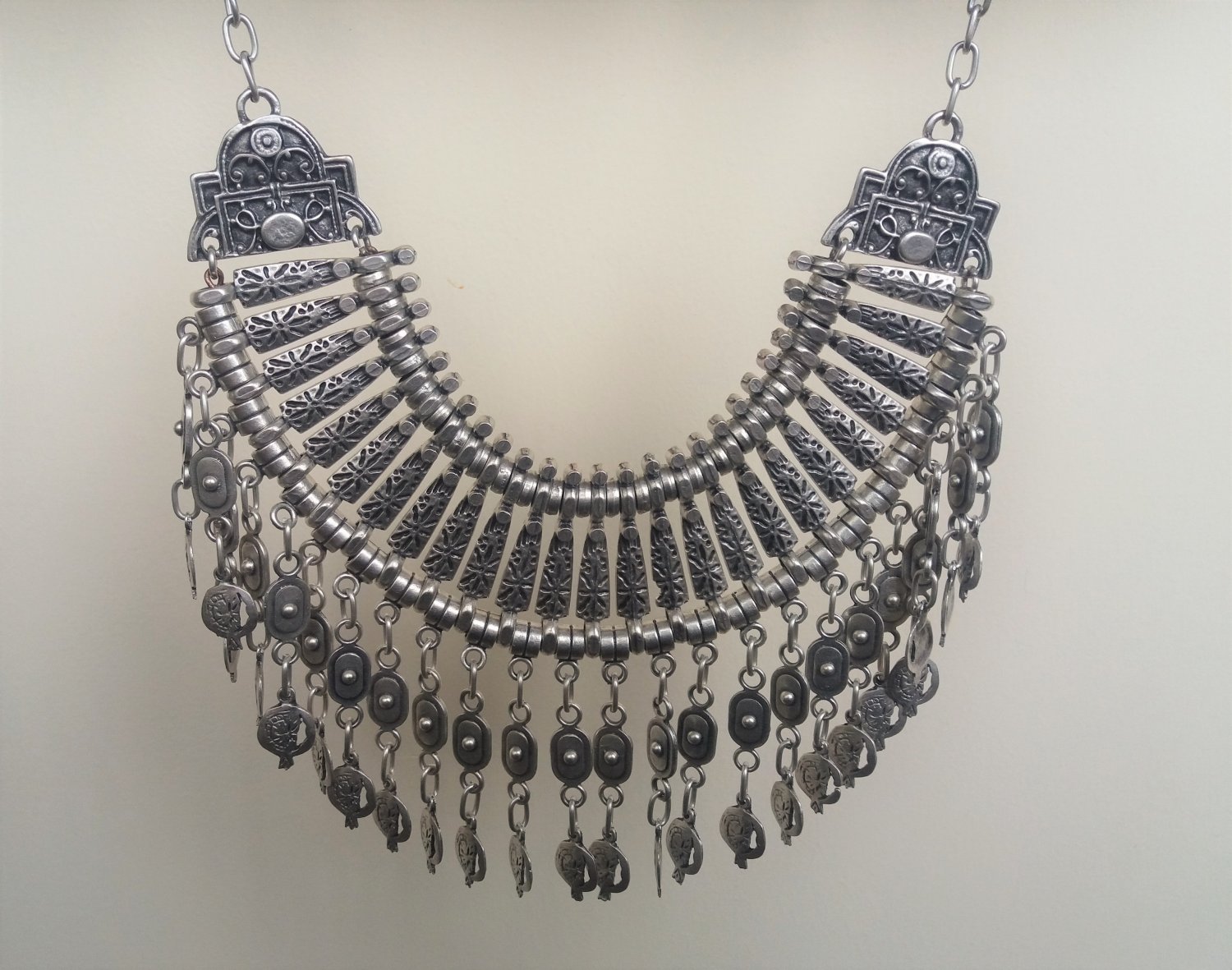 Haft Moon Pomegranate Drop Coin Statement Necklace, Armenian Pomegranate Necklace