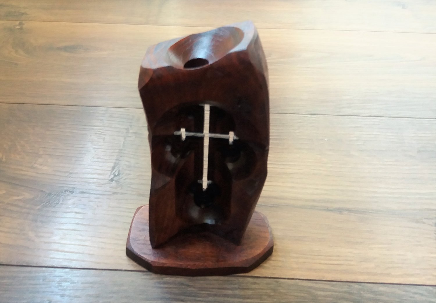 Armenian Wooden Cross Candle Holder, Decorative Wooden Cross Candle Holder