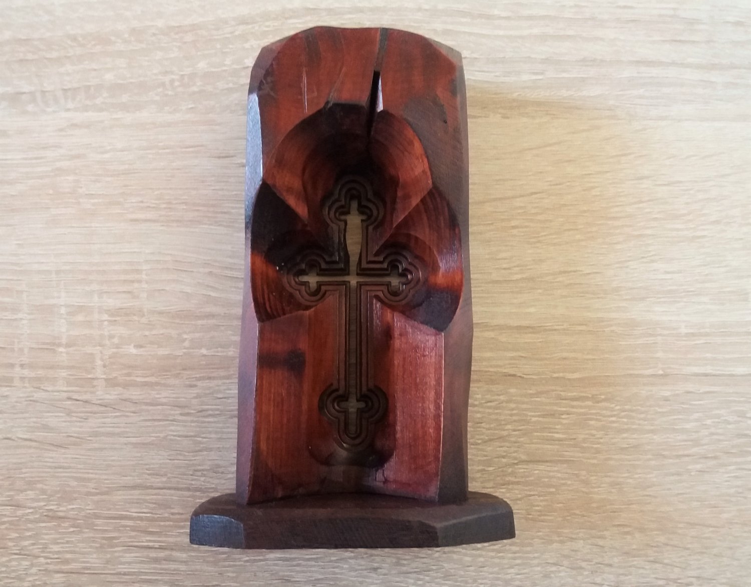 Armenian Wooden Cross Candle Holder, Decorative Wooden Cross Candle Holder