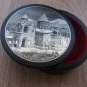 Obsidian round jewelry box made in Armenia with Etchmiadzin Cathedral and Mount Ararat