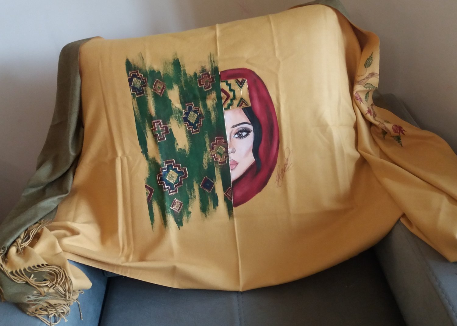 Handmade Cashmere Scarf, Armenian Cashmere Scarf Hand Painted