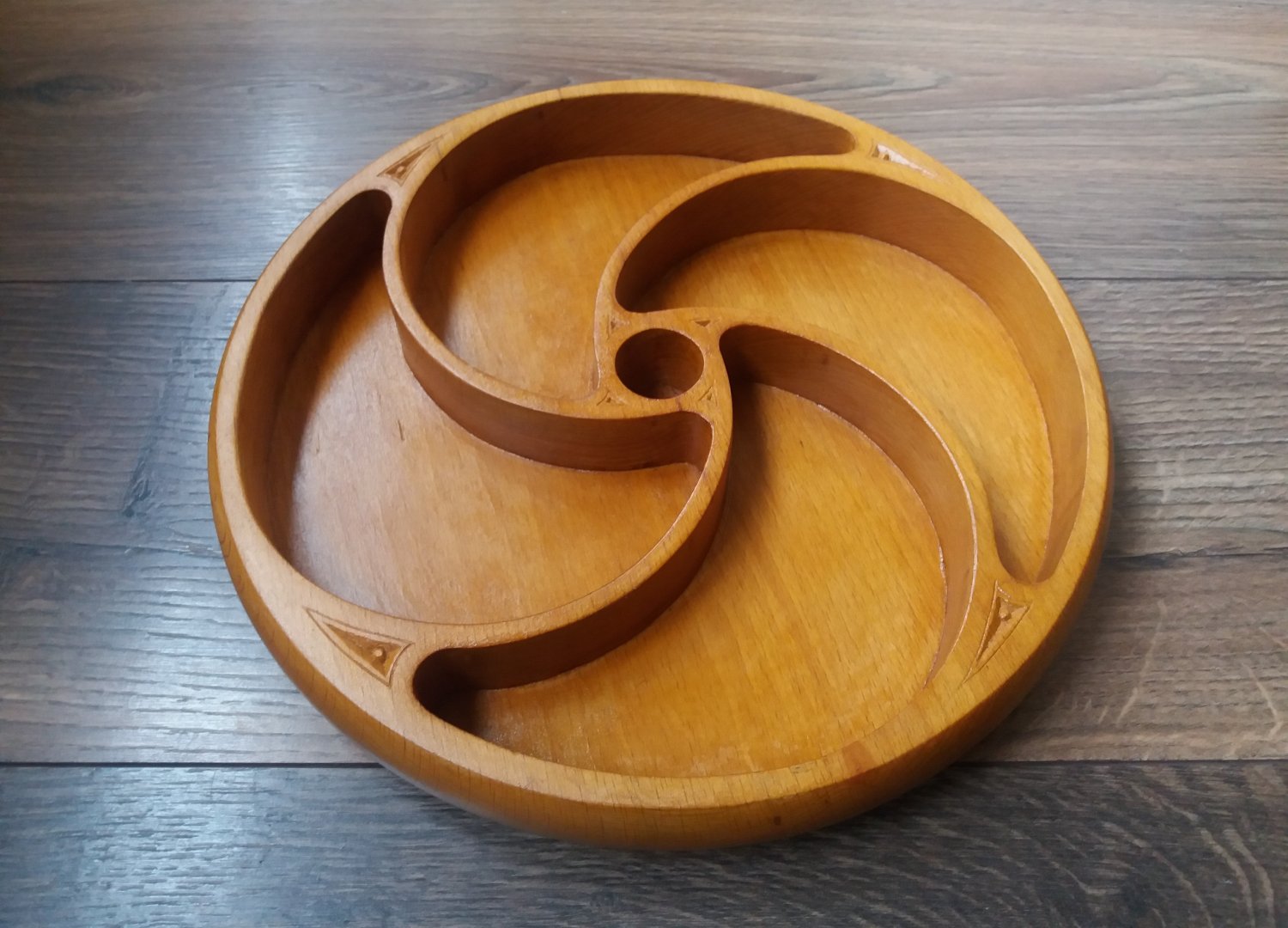 Handmade Sectional Round Armenian Wooden Serving Tray, Snack Sets Separated Serving Dish