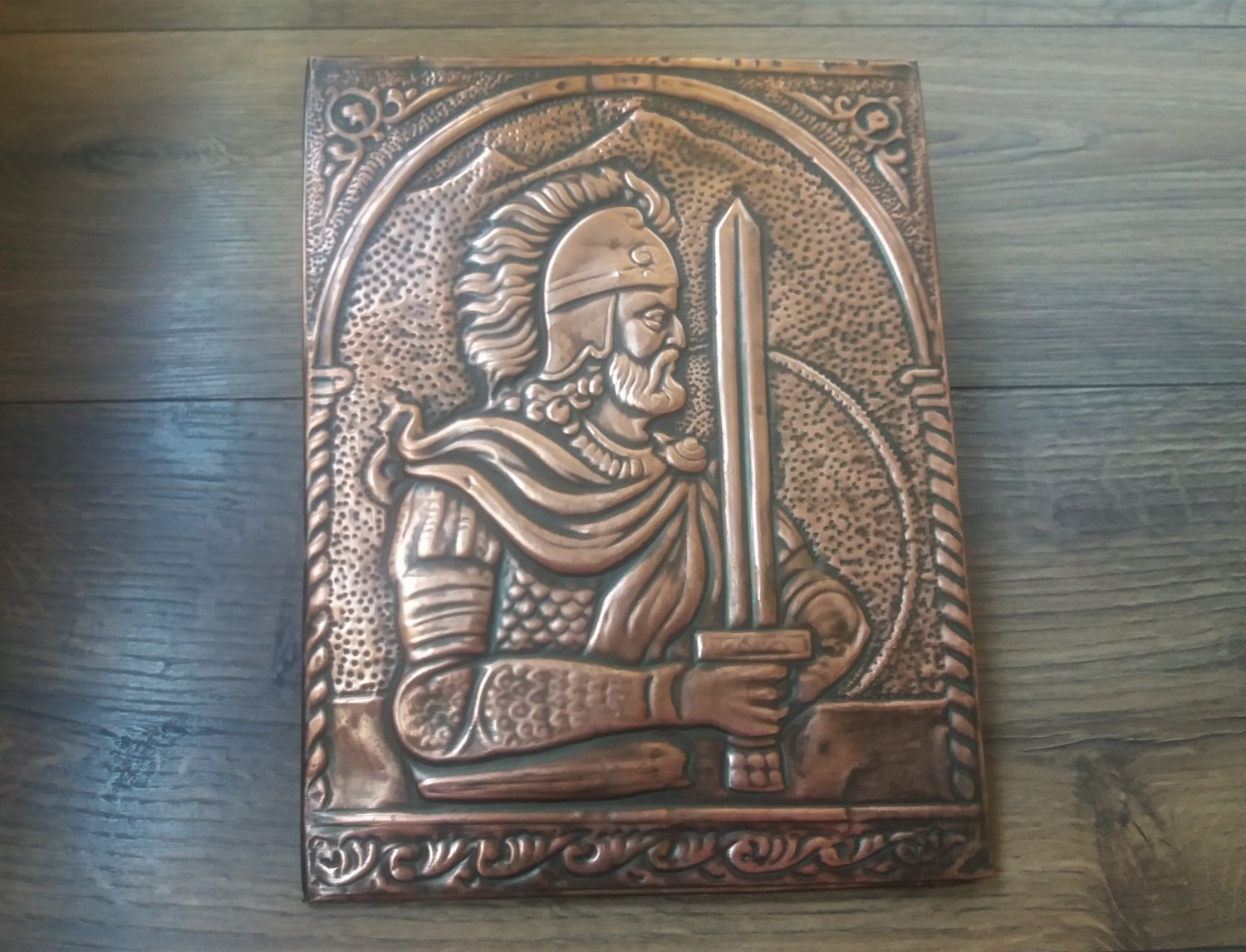 Vintage Embossed Copper Wall Decoration of Vardan Mamikonyan, Armenian Military Hero, Chekanka