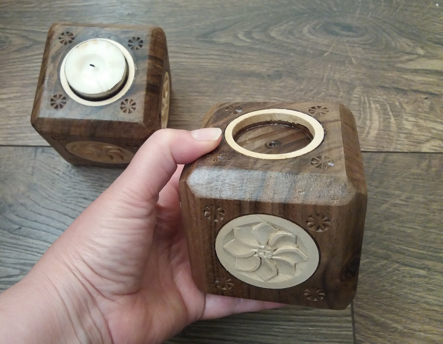 Armenian Wooden Candle Holder, Square Candle Holder, Eternity Candle Holder