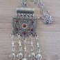 Silver Plated Sun Drop Coin Pomegranate Necklace, Sun Armenian Necklace with Pomegranate Stone
