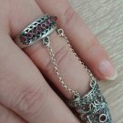 Crown Armenian Double Ring Sterling Silver with Pomegranate Stones