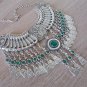 Silver Plated Drop Coin Anahit Necklace, Armenian Necklace, Armenian Necklace with Chrysolite Stones