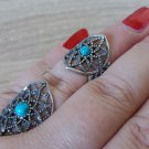 Armenian Articulated Double Ring Sterling Silver with Turquoise Stone, Flowery Articulated Ring