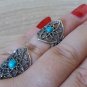 Armenian Articulated Double Ring Sterling Silver with Turquoise Stone, Flowery Articulated Ring
