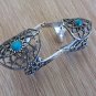 Armenian Articulated Double Ring Sterling Silver with Turquoise Stone, Flowery Articulated Ring