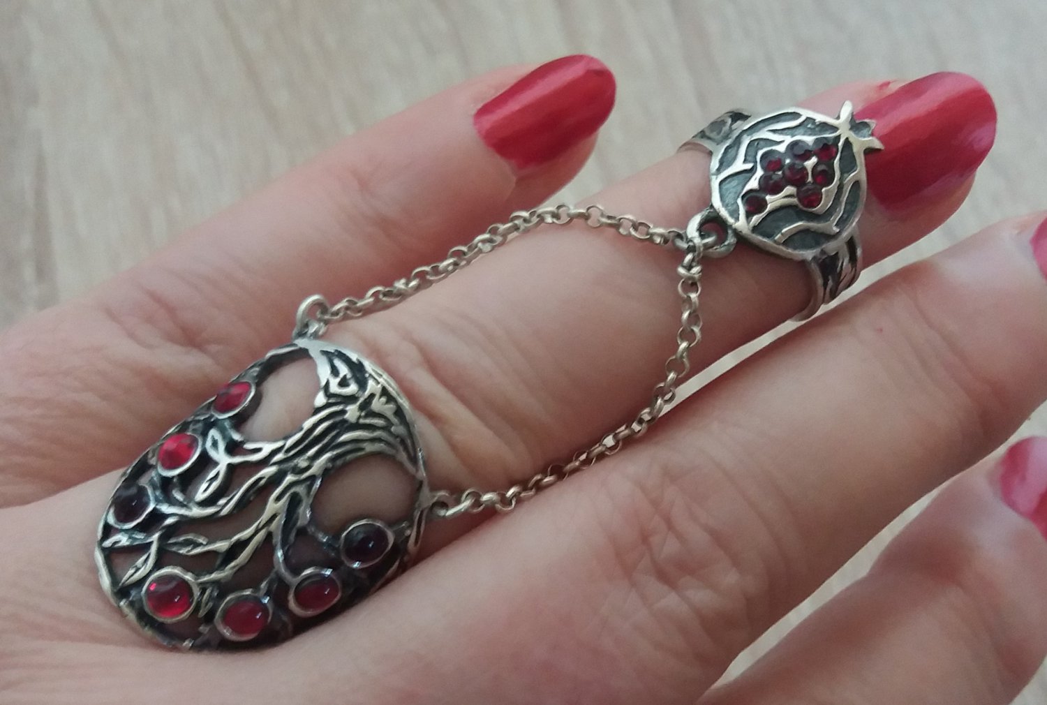 Armenian Double Ring Sterling Silver of Fertility and Pomegranate, Armenian Jewelry