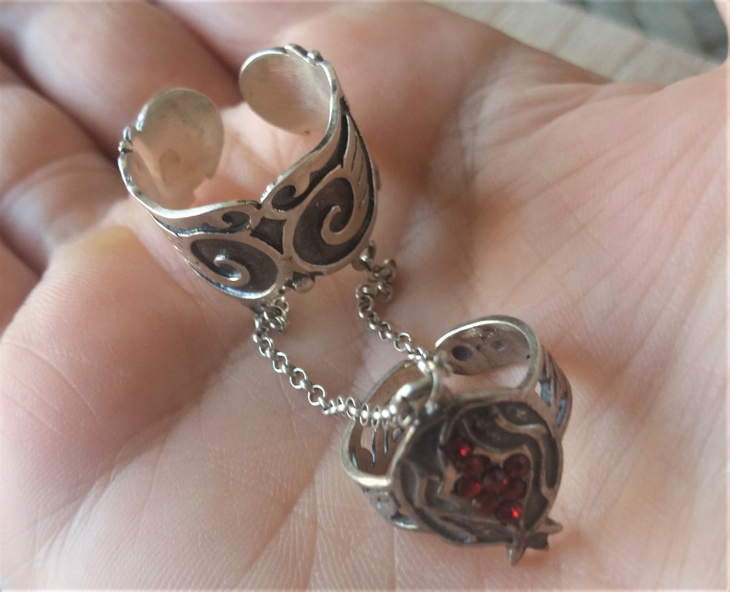 Double Ring Sterling Silver Pomegranate