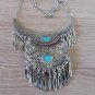 Moon Turquoise Tears Leaf Drop Statement Necklace, Armenian Drop Necklace