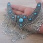 Silver Plated Three Pieces Tears Drops Necklace, Armenian Statement Necklace with Turquoise Stones