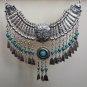 Silver Plated Drop Coin Anahit Necklace, Armenian Necklace, Armenian Necklace with Turquoise Stones