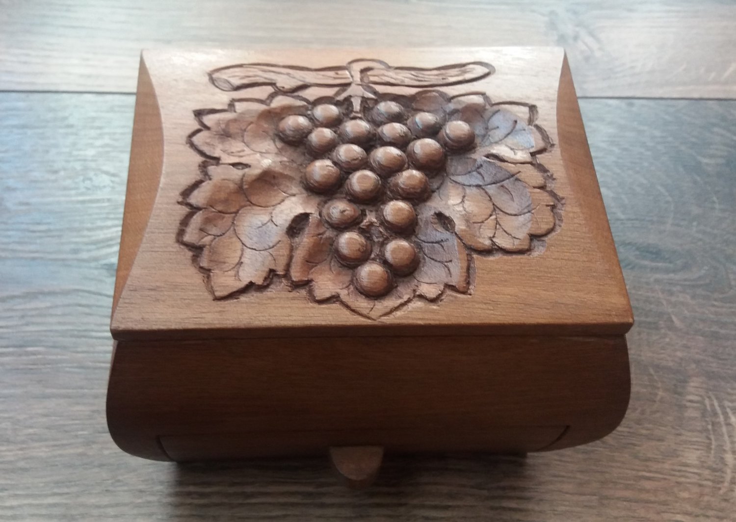 Handmade Armenian Wooden Box with Drawer and Decorated with Grapes