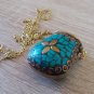 Basket Turquoise Mosaic Gemstone Pendant Necklace, Colorful Basket Necklace