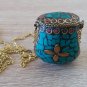 Basket Turquoise Mosaic Gemstone Pendant Necklace, Colorful Basket Necklace