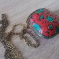 Basket Coral Mosaic Gemstone Pendant Necklace, Colorful Basket Necklace