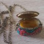 Basket Coral Mosaic Gemstone Pendant Necklace, Colorful Basket Necklace