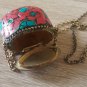 Basket Coral Mosaic Gemstone Pendant Necklace, Colorful Basket Necklace