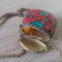Basket Coral Mosaic Gemstone Pendant Necklace, Colorful Basket Necklace