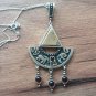 Semi-Circle Agate Triangle Petroglyphs Armenian Pendant Garnet Drop Sterling Silver
