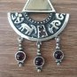 Semi-Circle Agate Triangle Petroglyphs Armenian Pendant Garnet Drop Sterling Silver