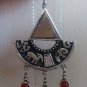 Semi-Circle Agate Triangle Petroglyphs Armenian Pendant Garnet Drop Sterling Silver