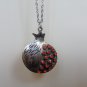 Armenian Pomegranate Necklace with Red Zircon Stones, Silver Pomegranate Necklace