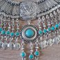 Silver Plated Drop Coin Pomegranate Necklace, Armenian Necklace with Turquoise Stones
