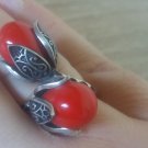 Red Coral Flower Ring Sterling Silver, Armenian Red Ring